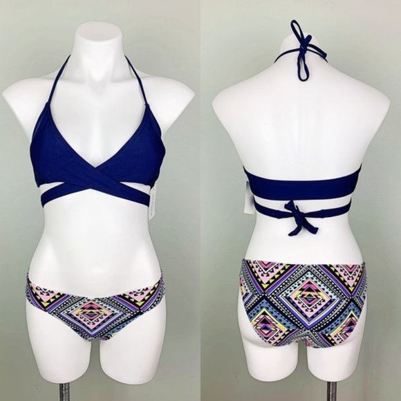Navy Cross Wrap Around Tie Back Halter Bikini π - Picture 6 of 8